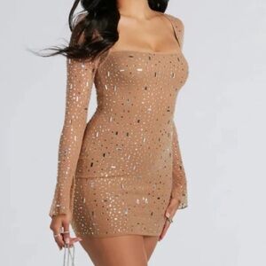 Windsor Tan Sequin Long Sleeve Dress